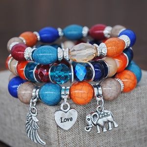 Elephant Bracelet: Multi-Color Stones